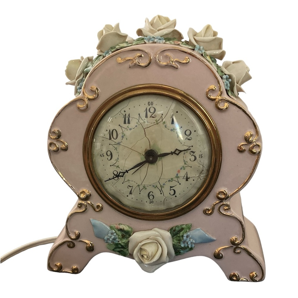 Vintage Ynez Pottery Ceramic Pink Floral Electric Clock